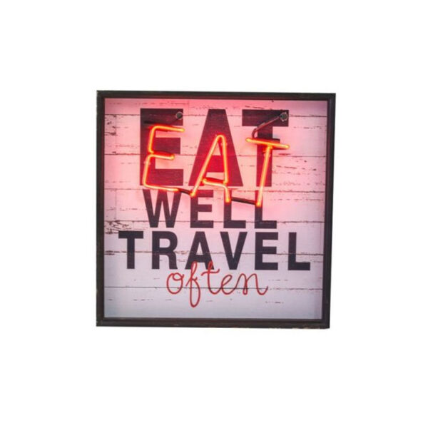 QUADRO COM LED "EAT WELL TRAVEL OFTEN"